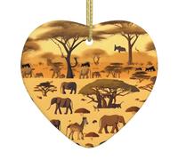 African grassland animals Patterned Heart-shaped ceramic ornaments for home wall decoration, garden parties, and Christmas tree decorations.