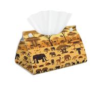 African grassland animals patterned tissue bag, genuine leather long tissue box, suitable for bathroom, bedroom and dining room.