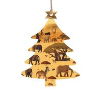 African Grassland Animals Patterned Wooden Ornaments, a Set of 6 Decorations, Suitable for Hanging on Christmas Trees and fireplaces.