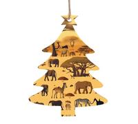 African Grassland Animals Patterned Wooden Ornaments, a Set of 6 Decorations, Suitable for Hanging on Christmas Trees and fireplaces.