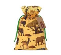 African grassland animals Print Drawstring Favor Bags, S Holiday Pouches, Treat Sacks, Christmas Treat Bags