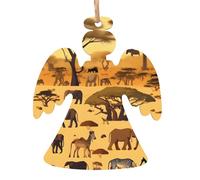 African Grassland Animals Printed Christmas Wooden Pendants, Simple and Environmentally Friendly, Holiday decorations。