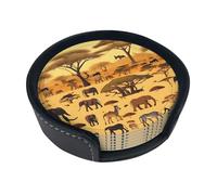 African Grassland Animals Printed Round Leather Coasters (Set of 6) Feature Rich Colors, Unique Patterns and are Easy to use.