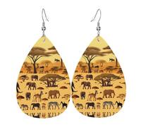 African grassland animals Prints Leather Teardrop earrings Pendant Stylish and beautiful Lightweight Dangle for Women Girls