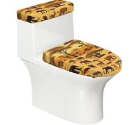 African Grassland Animals Soft 2Pcs Toilet Lid - Tank Covers, Elastic Reusable for U/O Shape Toilets, Bathroom Decor
