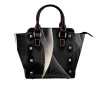 African grassland animals Women Top Handle Shoulder Bag Personality Rivet Satchel Tote Middle Size Handbag Purse Bag, Abstract Curves, One Size