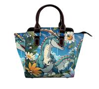 African grassland animals Women Top Handle Shoulder Bag Personality Rivet Satchel Tote Middle Size Handbag Purse Bag, Cute Dinosaur, One Size