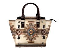 African grassland animals Women Top Handle Shoulder Bag Personality Rivet Satchel Tote Middle Size Handbag Purse Bag, Native American Painting, One Size
