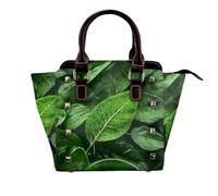 African grassland animals Women Top Handle Shoulder Bag Personality Rivet Satchel Tote Middle Size Handbag Purse Bag, Green Leaf Nature, One Size