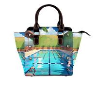 African grassland animals Women Top Handle Shoulder Bag Personality Rivet Satchel Tote Middle Size Handbag Purse Bag, Flamingo and Swimming Pool, One Size