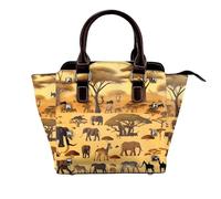 African grassland animals Women Top Handle Shoulder Bag Personality Rivet Satchel Tote Middle Size Handbag Purse Bag, African Grassland Animals, One Size