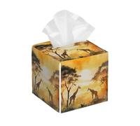 African Grassland Giraffe Tissue Box Cover Square Leather Waterproof Tissue Box Holder for Home Office