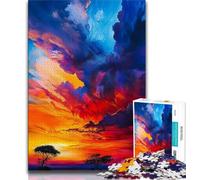 African Grassland Sunset 1000 Piece Jigsaw Puzzles for Teenagers,Help The Brain Exercise Addictive Toys to Cultivate Patience Unique Challenge Game (38x26cm)