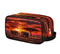 African Grassland Sunset Elephant Toiletry Bag for Travel, Cosmetic Makeup Bag Waterproof Polyester Shaving Bag for Men Women Kids, Portable Organizer for Bathroom Gym Vacation