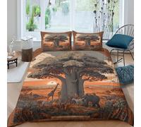 African Grasslands Duvet Cover 3D Giraffes Lions Elephants And Zebras Printed Bedding Set for Kids Teens Adults Microfibre Quilt Cover Bed Decor 3Pcs King（220x240cm）