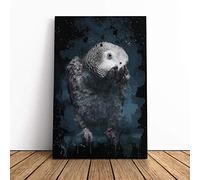African Grey Parrot - | Canvas Wall Art Print | Framed & Ready to Hang Picture | Modern Home Decor for Living Room, Bedroom, Kitchen or Office | 24x16 Inches