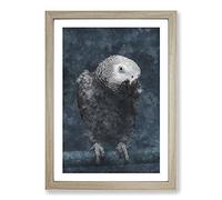 African Grey Parrot Painting Framed Print | A2 Oak Framed Wall Art | Ready to Hang | Modern Animal Picture | Living Room Bedroom Lounge Office