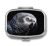 African Grey Parrot Pill Box 2 Compartment Portable Medicine Pill Case Travel Pill Organizer for Pocket Purse