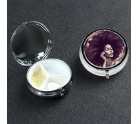 African Hair Black Women Pill Box 3 Compartment Round Portable Pill Case for Pocket or Purse Small Weekly Medicine Planner Travel Pillbox with Mirror Decorative Metal Vitamin Holder Gifts