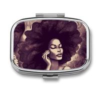 African Hair Black Women Pill Box for Pocket Square Pill Box 2 Compartment Decorative Portable Travel Pill Holder Tablet Vitamin Organizer Mini Pill Case