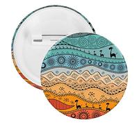 African Hand Drawn Ethnic Tribal Pattern Mixed Green Orange Pattern 1 PC Round Tinplate Badge, Badge Lapel Tie Pin, Lightweight Button Badge for Women Men Office Worker Teacher Student Decor