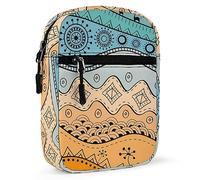 African Hand Drawn Ethnic Tribal Pattern Mixed Green Orange Pattern Adjustable Fanny Waist Pack Pouch, Waterproof Crossbody Runners Bag Wallet for Gym Hiking Fitness Women Men 6.1 x 2.2 x 7.9 inch