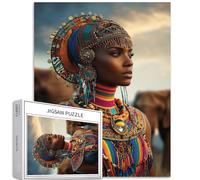 African Headdress Girl 1000 Piece Jigsaw Puzzles for Adults Elephant Herd Background Art Jigsaw Puzzle Colorful DIY Puzzles for Home Decoration Gifts Family Puzzle Perfect for Game Nights 50×70cm