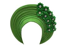 African Headtie Turban Nigerian Muslim Headwear Gele Head Wrap Auto Gele Headties Already Made Women's Headband For Party, Fruit Green, One Size