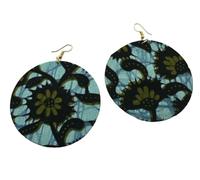African Heritage Ankara Fabric Dangle Earrings, Lightweight Statement Jewellery, Fish Hook, Round, 8cm, Polished Silver