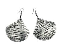 African Heritage Dangle Earrings, Stainless Steel, Silver Polished, Tribal Design, Lightweight, 10g