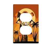 African Heritage Light Switch Cover Plates/Outlet Covers, Warm Earthy Tones with Traditional Figures, Decorative Wall Accents for Home Decor, Thermoplastic Design, Standard Size Single Duplex Outlet