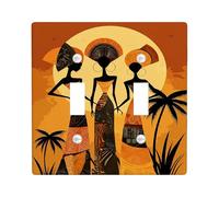 African Heritage Light Switch Cover Plates/Outlet Covers, Warm Earthy Tones with Traditional Figures, Decorative Wall Accents for Home Decor, Thermoplastic Design, Standard Size Double Toggle