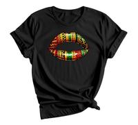 African Heritage Lips Pattern Womens Graphic T-Shirt Cultural Design Tee 10 Black
