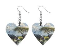 African Hippo Novelty Women's Dangle Earrings Fashion Printed Wood Earring Drop Pendants Jewelry