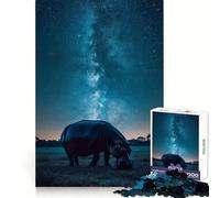 African Hippo Starry Sky Puzzles for Adults 1000 Puzzles Clear Logic Tight Joint Fun Activity Christmas Idea (38x26cm)