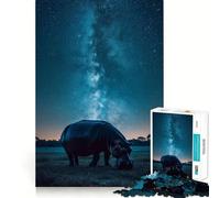 African Hippo Starry Sky Puzzles for Adults 1000 Puzzles Clear Logic Tight Joint Fun Activity Christmas Idea (38x26cm)