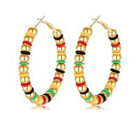 African Hoop Earrings for Black Women - 1865 History Juneteenth Jewelry Accessories - Statement Ethnic Dangle Earring for Girls, Alloy, Enamel, Beads, No Gemstone