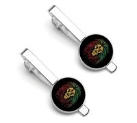 African Jamaica Lion Rasta Tie Clip And Cufflinks Tacks Pin Cuff Links Ties Bar for Necktie 2 Set