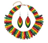 African Jewelry Sets for Women Colorful Multilayer Beaded Necklace Layered Chunky Necklace Black History Juneteenth Month Shirts Outfit Jewelry Gifts…, Leather, No Gemstone