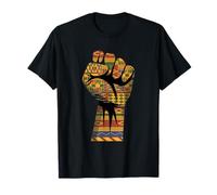 African Kente Pattern Raised Fist Black Power Unity Symbol T-Shirt