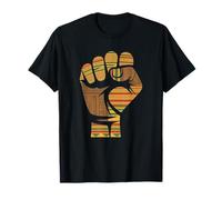 African Kente Pattern Raised Fist Solidarity Juneteenth T-Shirt