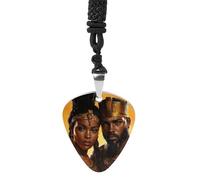 African King And Queen Vintage Pick Necklace Guitar Bass Pick Pendant &B Steel Music Jewelry for Music Lovers
