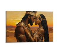African King And Queen Wall Art Poster Black Couple Canvas Print Vintage Gold Crown Picture African American Love Painting Bedroom Living Room Decor16x24inch(40x60cm)