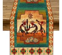 African Kokopelli Table Runner, Southwestern Native American Aztec Ethnic Print Table Runner for Home Kitchen Dining Room Table Indoor Outdoor Party, 13x36inch