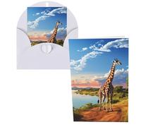 African Landscape Greeting Card with River Nile and Giraffe with Envelopes Happy Birthday Thank You Card for Women Men Christmas Halloween Wedding Note Cards on
