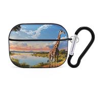 African Landscape Nile River Giraffe AirPods Pro 2 Case Cover, Shockproof Hard Shell Protective Case for Women Men, Compatible with Airpod Pro Case 2nd/1st Generation with Keychain-Black