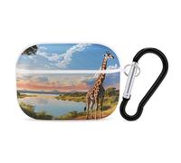 African Landscape Nile River Giraffe AirPods Pro 2 Case Cover, Shockproof Hard Shell Protective Case for Women Men, Compatible with Airpod Pro Case 2nd/1st Generation with Keychain-White