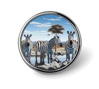 African Landscape Zebras Round Lapel Pin Button Brooch Tie Badge Elegant Hat Clothing Jewelry Accessories