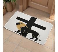 African Leo Lion King with Cross Front Door Mat, Heavy Duty Bathroom Rugs Durable Welcome Mat for Outdoor Indoor, Super Absorbent Bath Rugs for Entryway Outside Patio Porch, 60x90cm