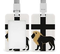 African Leo Lion King with Cross ID Badge Holder - Retractable Badge Reel, Vertical Card Name Tag Holder with Breakaway Lanyard, ID Cards Holders Case for Nurse Security Staff Women Men